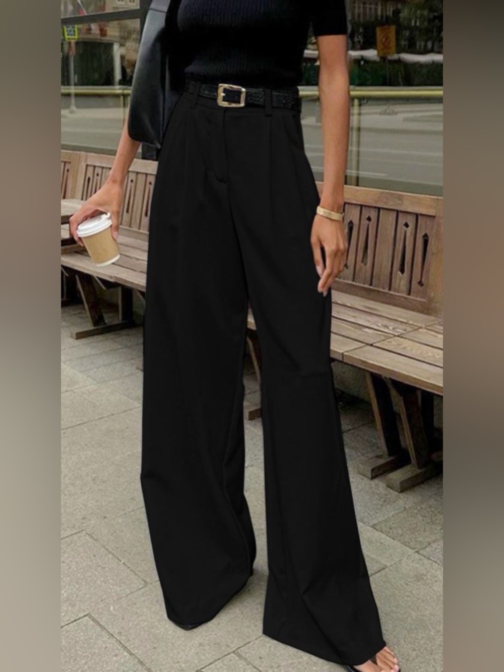 Commense Black High-Waist Wide Leg Trousers